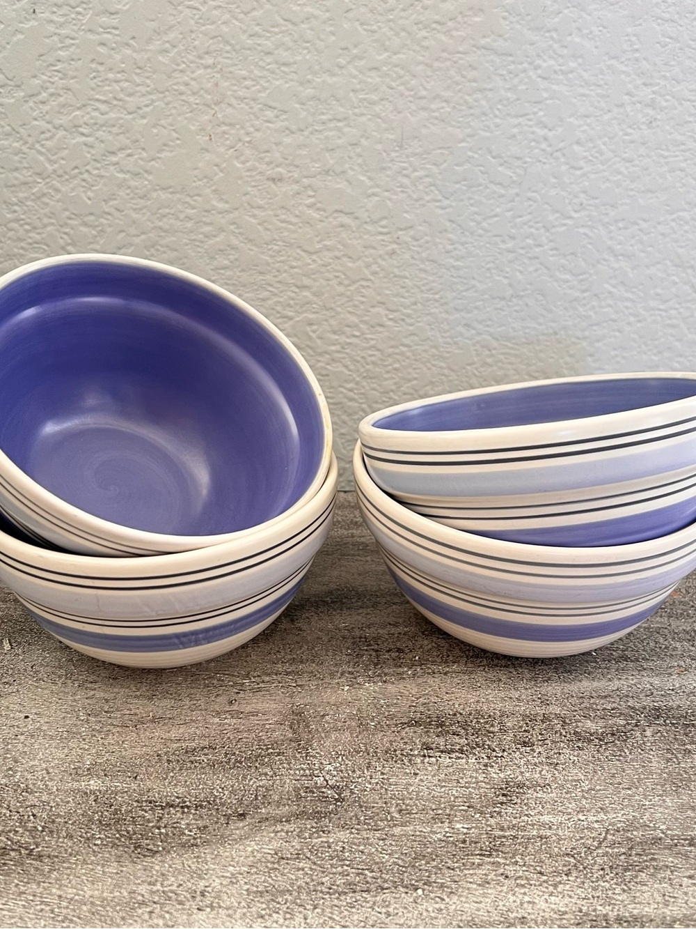 Pfaltzgraff Rio Soup Cereal Bowls Hand Painted Blue Striped 57/8" Set of 4 EUC
